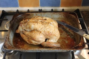 The chicken, post roasting.