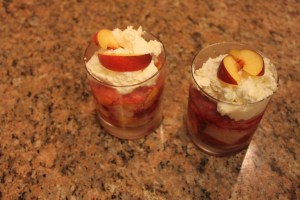 Peach and raspberry trifles.